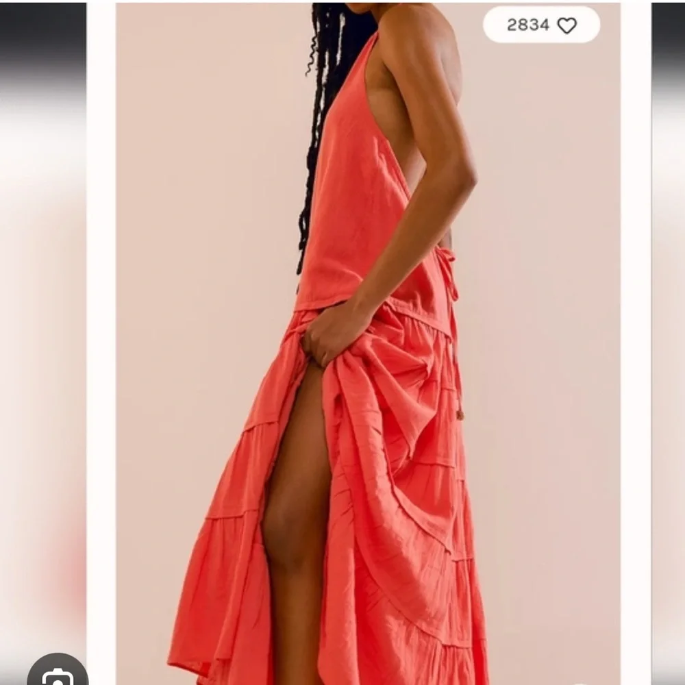 Free People Somewhere Sunny Drop-Waist Maxi Dress Size XS Watermelon Coral - Picture 3 of 8